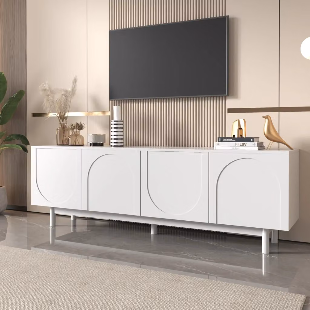 Mobile TV Chicfurn Moderno Bianco con 4 Ante e Ripiani Regolabili per Soggiorno L: 175 cm, P: 38 cm, H: 56 cm – 2