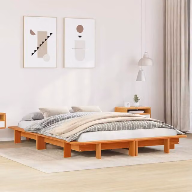 Letto singolo in legno di pino color marrone cera vidaXL L/P: 120 x 200 cm