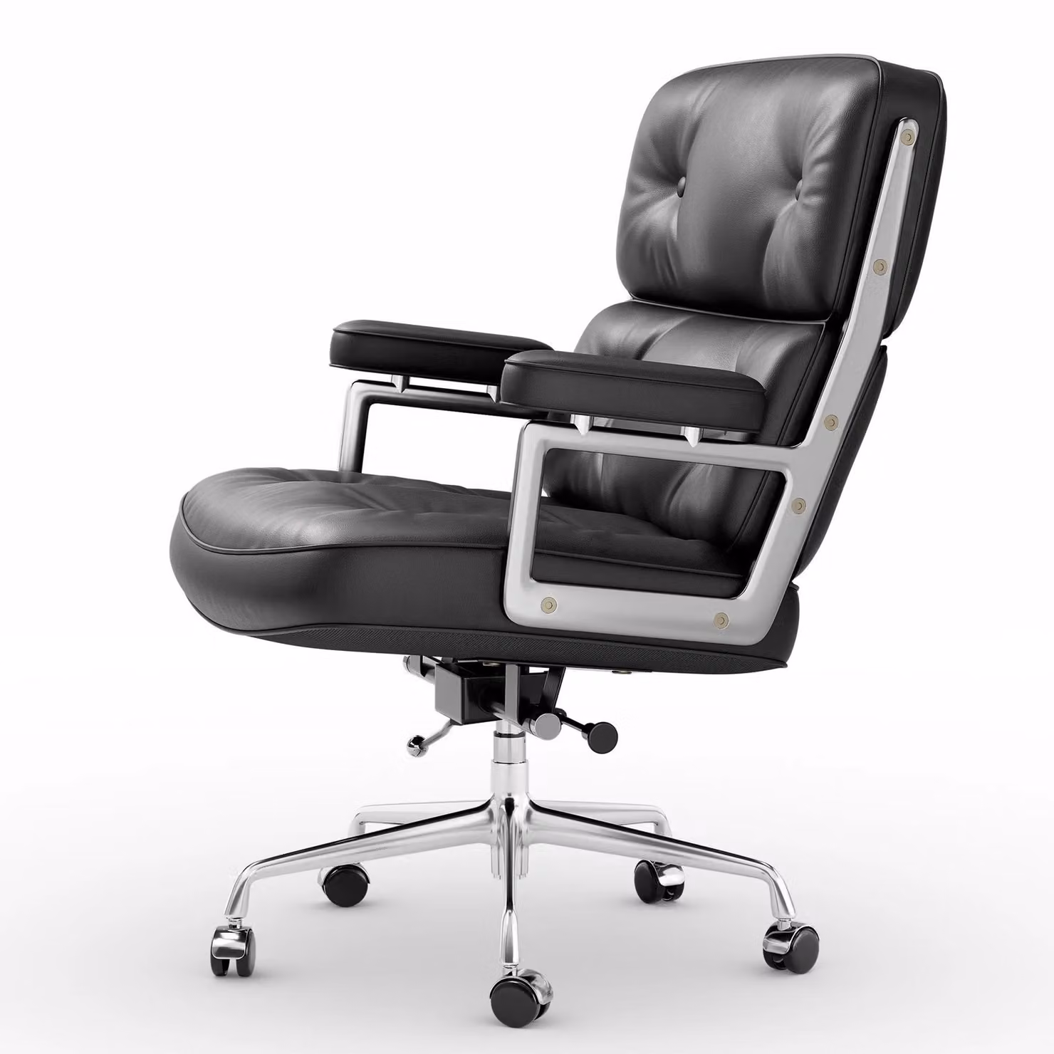 Sedia da ufficio ergonomica in vera pelle, con struttura in alluminio regolabile e ruote girevoli a 360 gradi