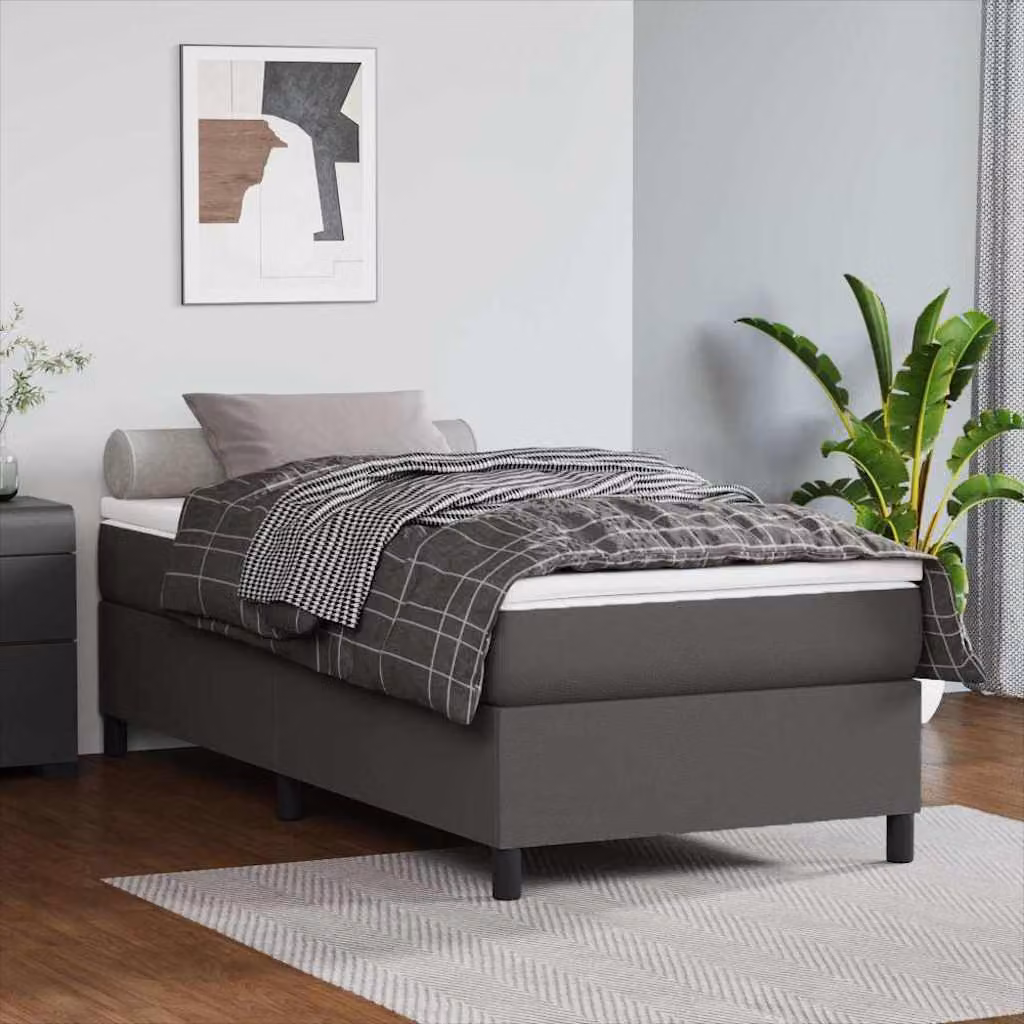 vidaXL Giroletto a Molle con Materasso Ibrido in Similpelle Grigia e Bianca, L/P/H: 90 x 200 cm