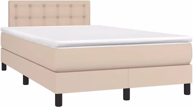 Letto con Materasso Ibrido e Illuminazione LED vidaXL, Rivestimento in Similpelle e Tessuto, Colore Beige, L/P/H: 120 x 200 x 32 cm