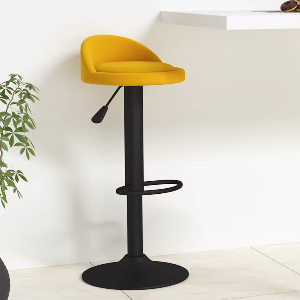 Sgabello da bar moderno vidaXL in velluto giallo con struttura in metallo L: 36 cm, P: 38 cm, H: 94 cm