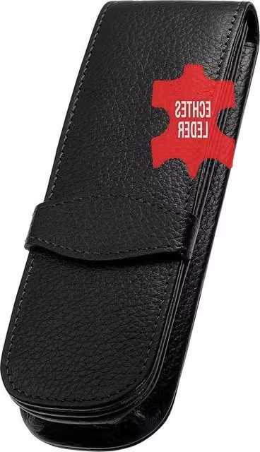 Cassa per 3 Pennarelli in Pelle di Cuoio Autentica, Colore Nero, L 14,5 x P 5 x H 2,5 cm
