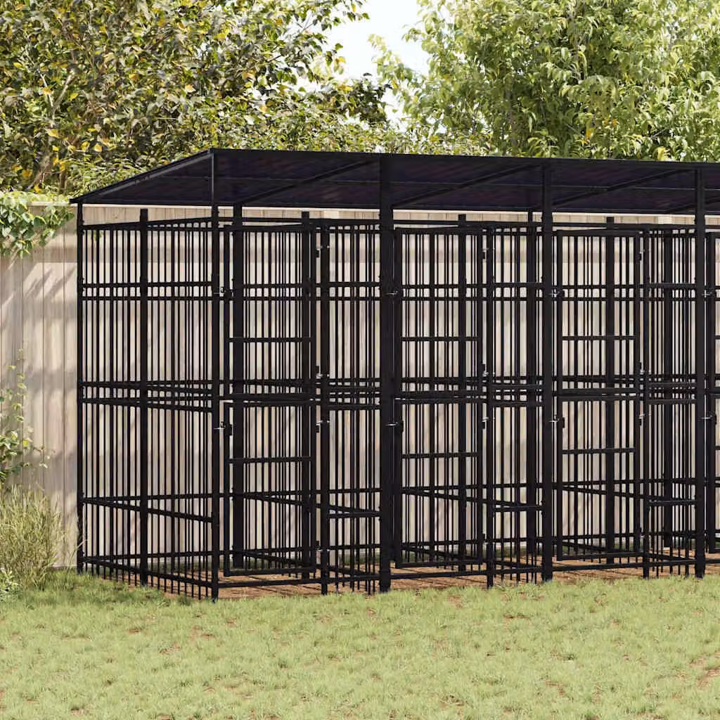 vidaXL Gabbia per cani da esterno in metallo nero con tetto impermeabile
