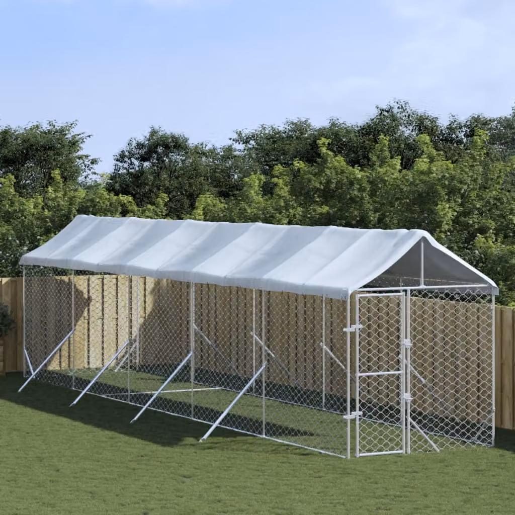 The Living Store Cuccia per cani da esterno con tetto Silver 2x10x2,5 m Acciaio zincato