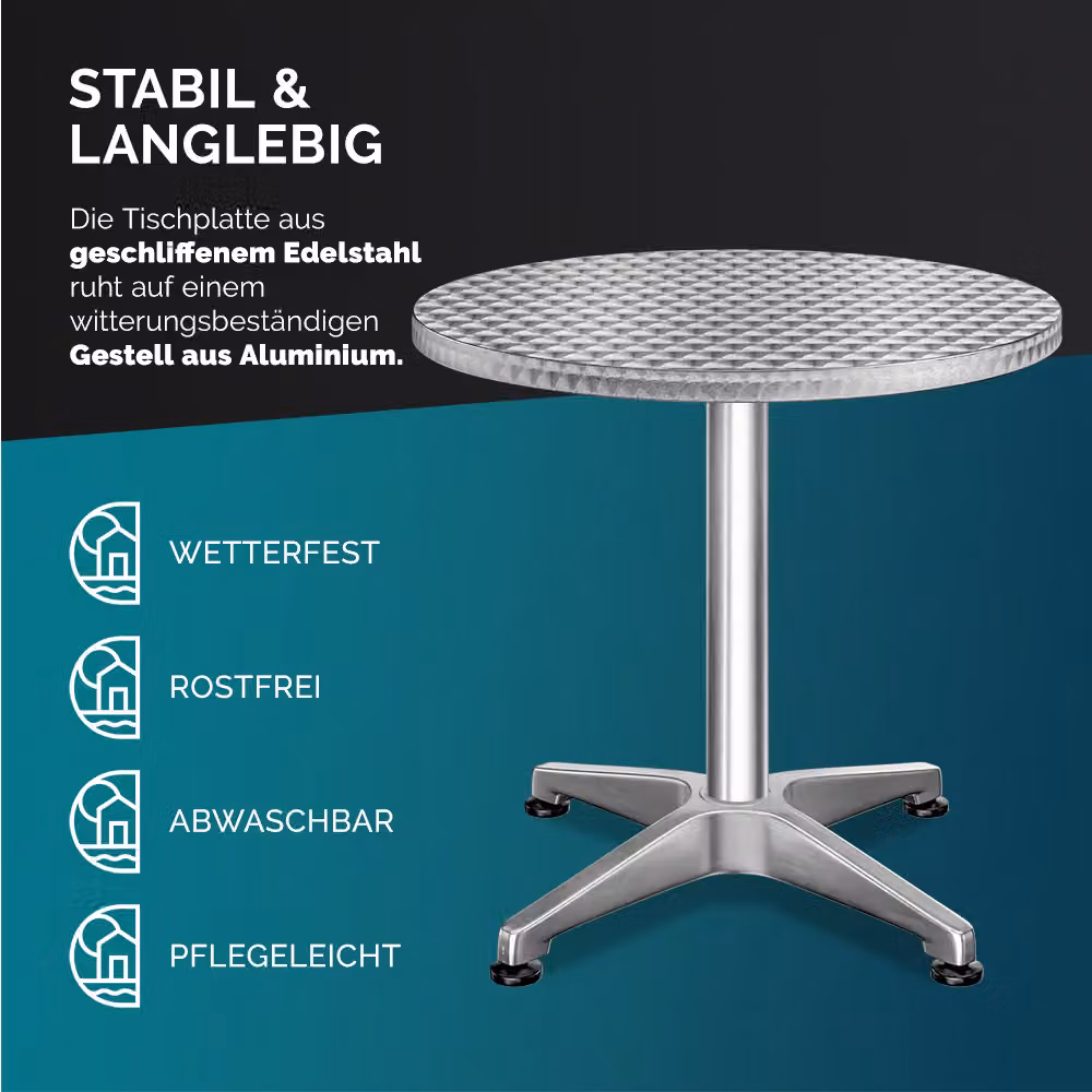Set di 2 tavoli da bar Casaria in alluminio argento con altezza regolabile, Diametro: 60 cm – 2