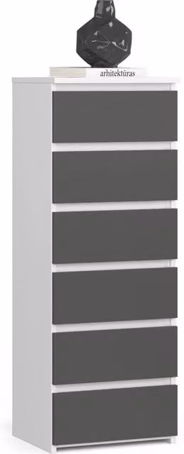 Cassettiera AKORD CL6 Bianca con 6 cassetti e inserti Grigio Grafite L/P/H: 40 x 35 x 109 cm