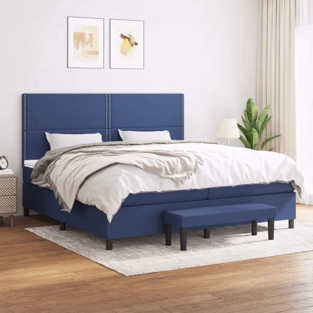 vidaXL Giroletto a Molle Ibrido con Materasso in Tessuto Blu e Bianco L/P: 200 x 200 cm