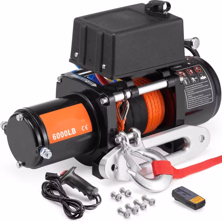 Argano elettrico a cavo 12V DC - capacità di carico 2722 kg - argano motorizzato a 12 cadute - argano elettrico potente - ideale per l'edilizia e l'agricoltura