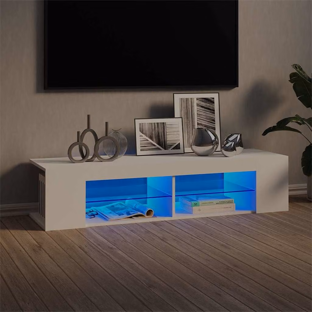 vidaXL Mobile Porta TV Moderno con Luci LED Integrate Bianco L: 135 cm, P: 39 cm, H: 30 cm
