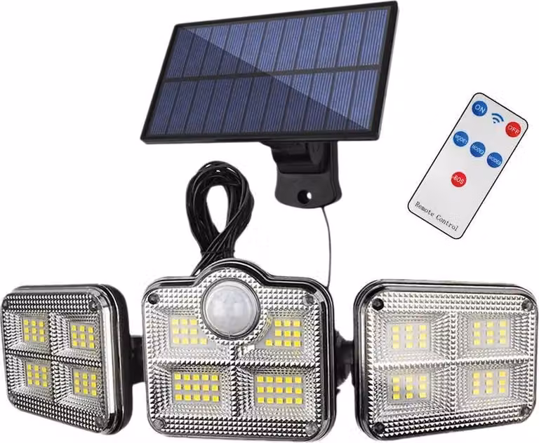 Faretto LED solare Flexi Triple 20W con rilevatore di movimento e telecomando IP44 6000K