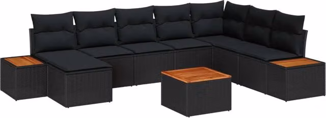 Set Divano da Giardino 9 pz Nero Poly Rattan 3348149