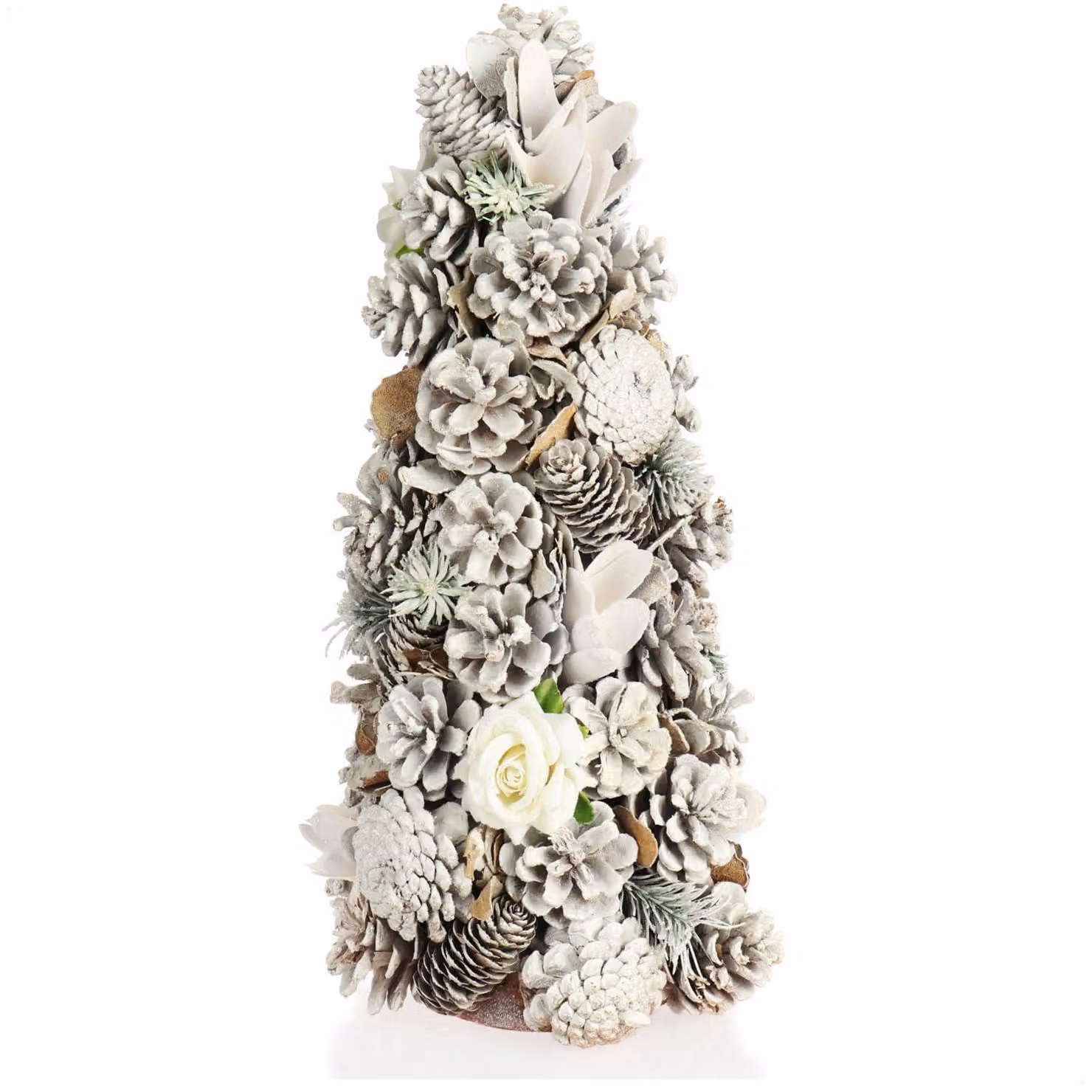 albero di Natale decorativo, albero decorato con pigne e tessuti