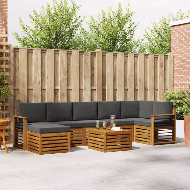 Set di divani da esterno vidaXL a forma di L composto da 8 pezzi in legno di acacia con cuscini beige e antracite