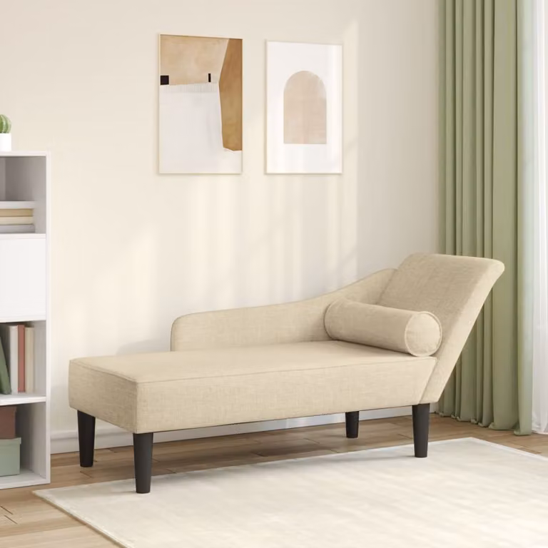 Chaise Longue vidaXL a L in tessuto beige con cuscini e struttura in legno massiccio L/P/H: 141,0 x 55,5 x 66,5 cm