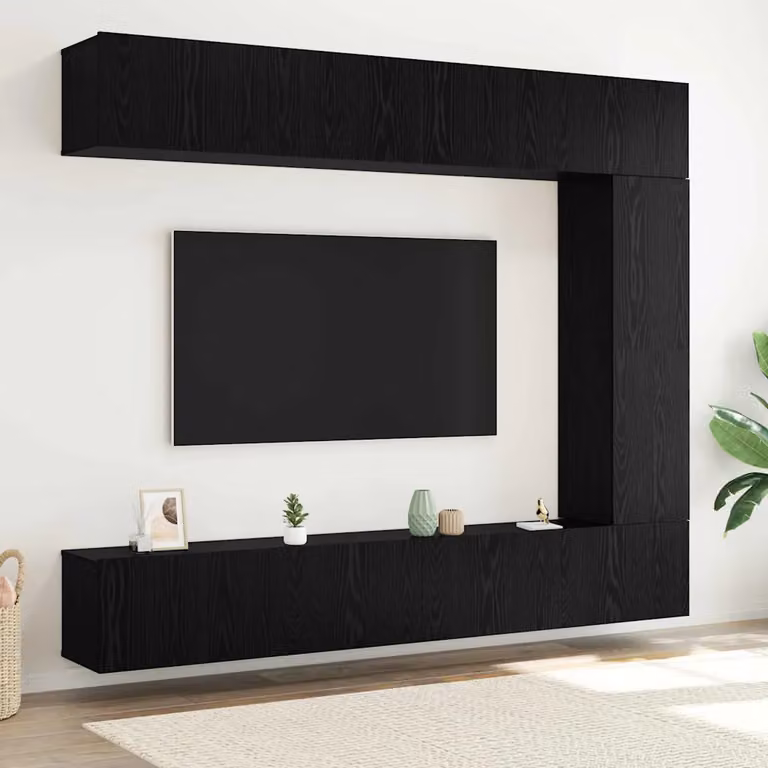 Set mobile TV moderno vidaXL in 5 pezzi, Rovere e Nero, in legno ingegnerizzato per il tuo soggiorno