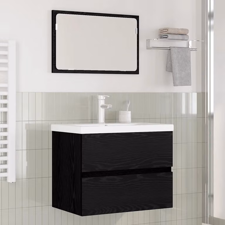 Set di mobili per il bagno vidaXL 3 pezzi in legno rovere nero L/P/H: 61 x 39 x 45 cm