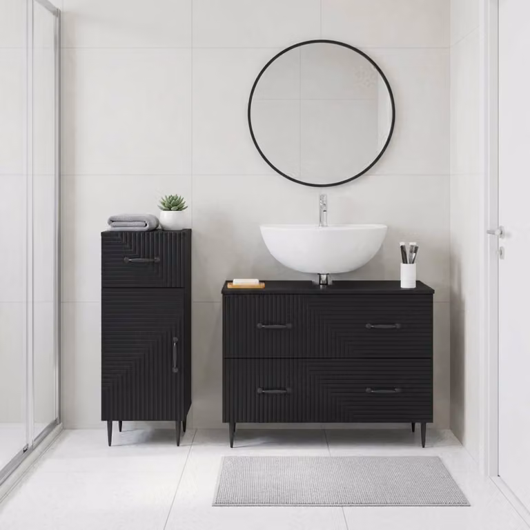 Set di mobili da bagno vidaXL HAARLEM composto da 2 pezzi, mobile lavabo e mobile contenitore, nero opaco