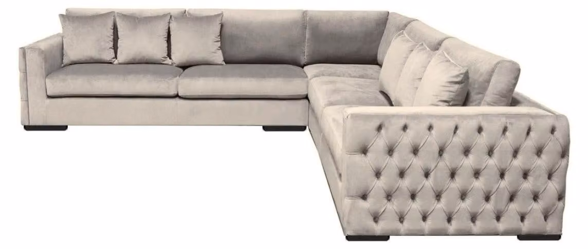 Ecksofa Beige Wohnlandschaft Couch Eckgarnitur Polster Samt Möbel Design