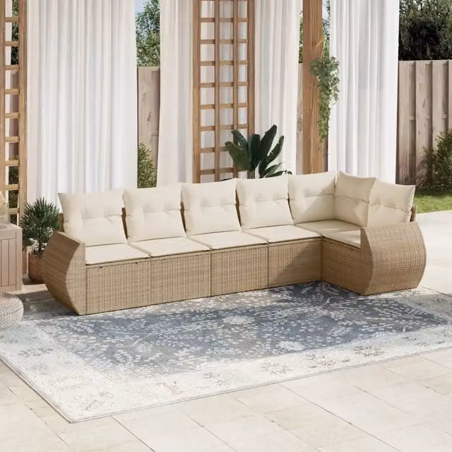 Set Divano da Giardino 6 pz con Cuscini Beige in Polyrattan 3253725