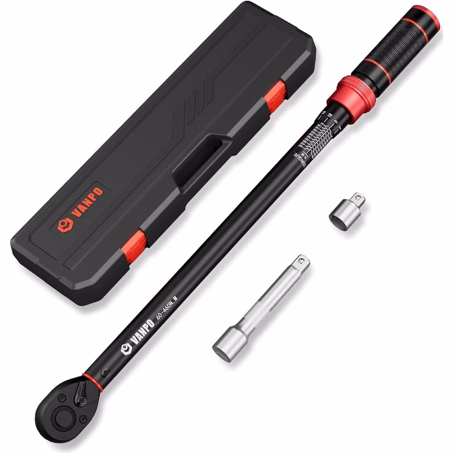 Chiave dinamometrica da 1/2 pollice, 60-460 Nm, 72 denti, set da 3 pezzi con prolunga e adattatore