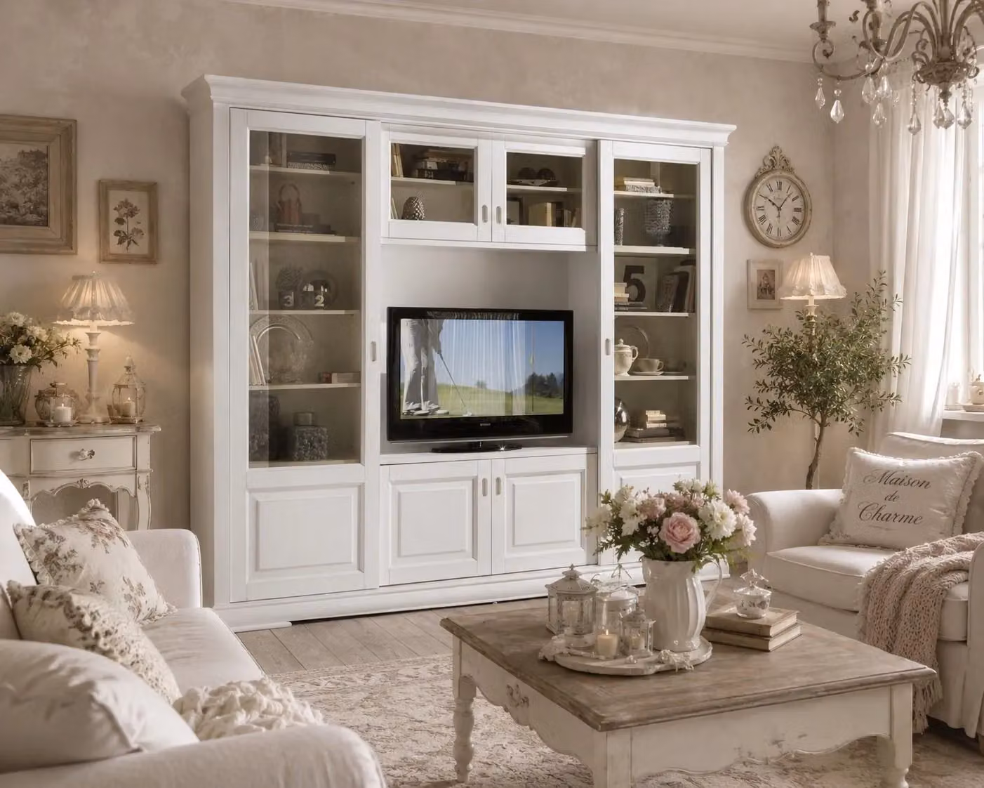 Libreria porta TV in legno bianco con ante scorrevoli Mobili 2G L: 281 cm, P: 42 cm, H: 240 cm – 2