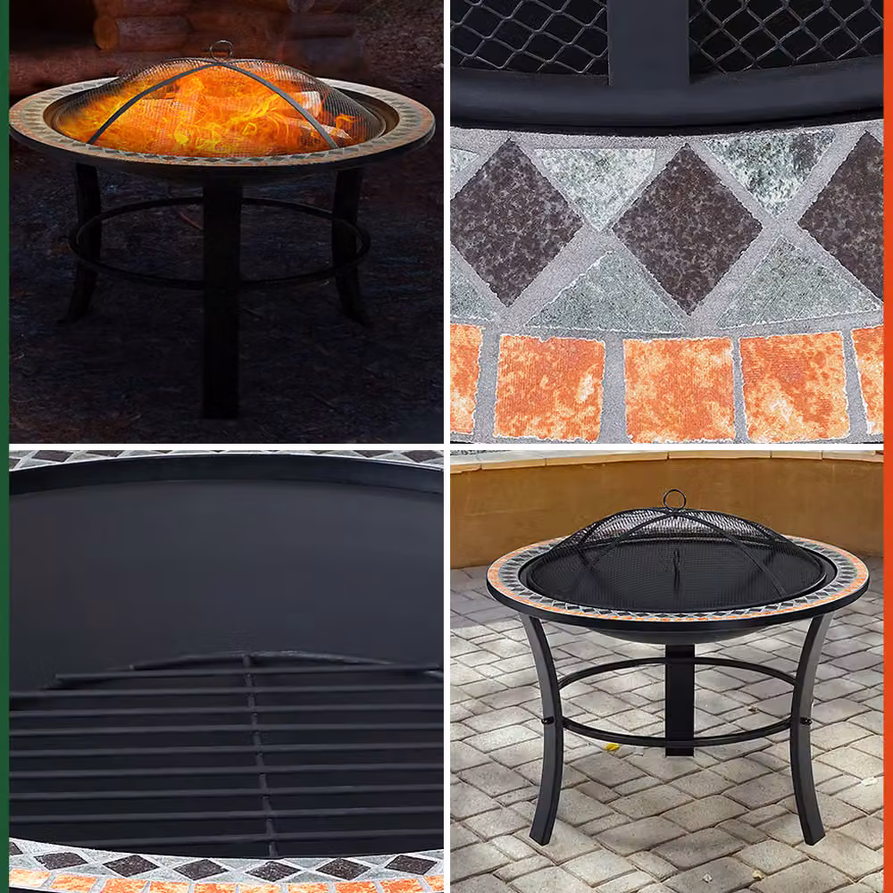Braciere da giardino Gardebruk Sevilla nero con motivo mosaico multicolore in acciaio e pietra Ø76 cm – 4