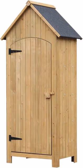 Casetta Box da Giardino OUTSY in Legno Marrone con Doppia Porta e Scaffalatura, L: 77,5 cm, P: 54,2 cm, H: 179,5 cm – 1