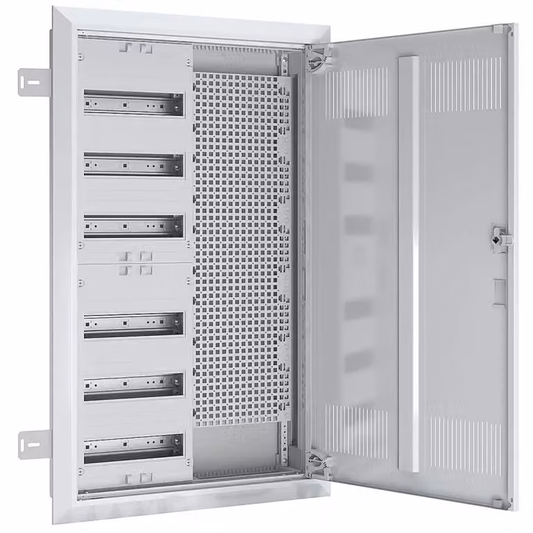 Distributore di campo ABN da incasso/HW, profondità 110 mm con sportello di ventilazione, 6 file, pannello multimediale REG LexCom UK26RM8750