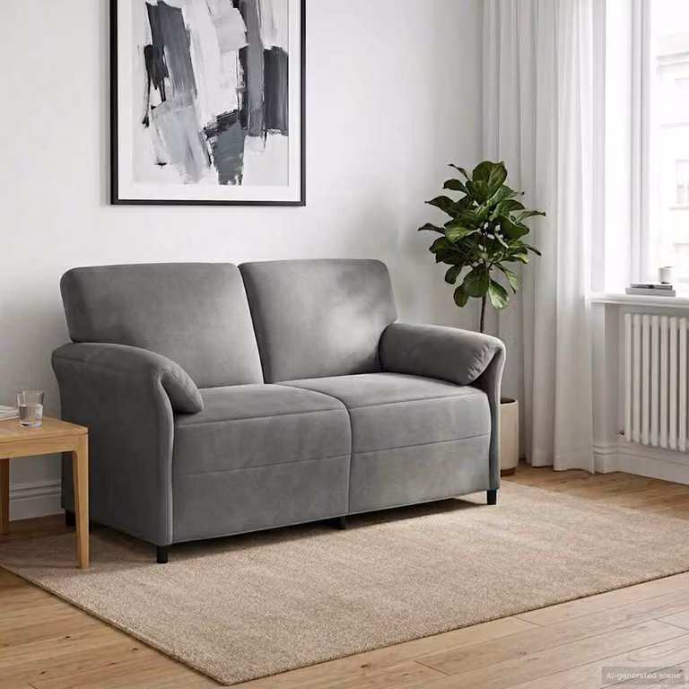 Divano a 2 posti vidaXL in velluto grigio scuro con struttura in metallo e cuscini inclusi L/P/H: 158 x 83 x 95 cm