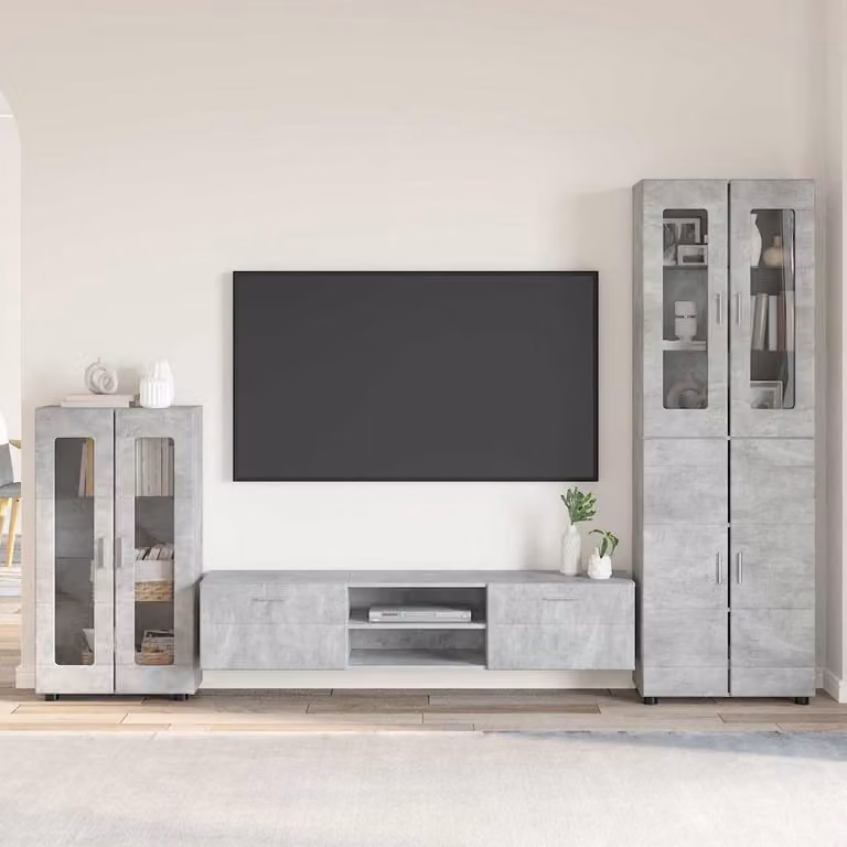 Set mobile TV vidaXL FLORIN 3 pezzi Grigio cemento in legno e MDF per soggiorno o ufficio
