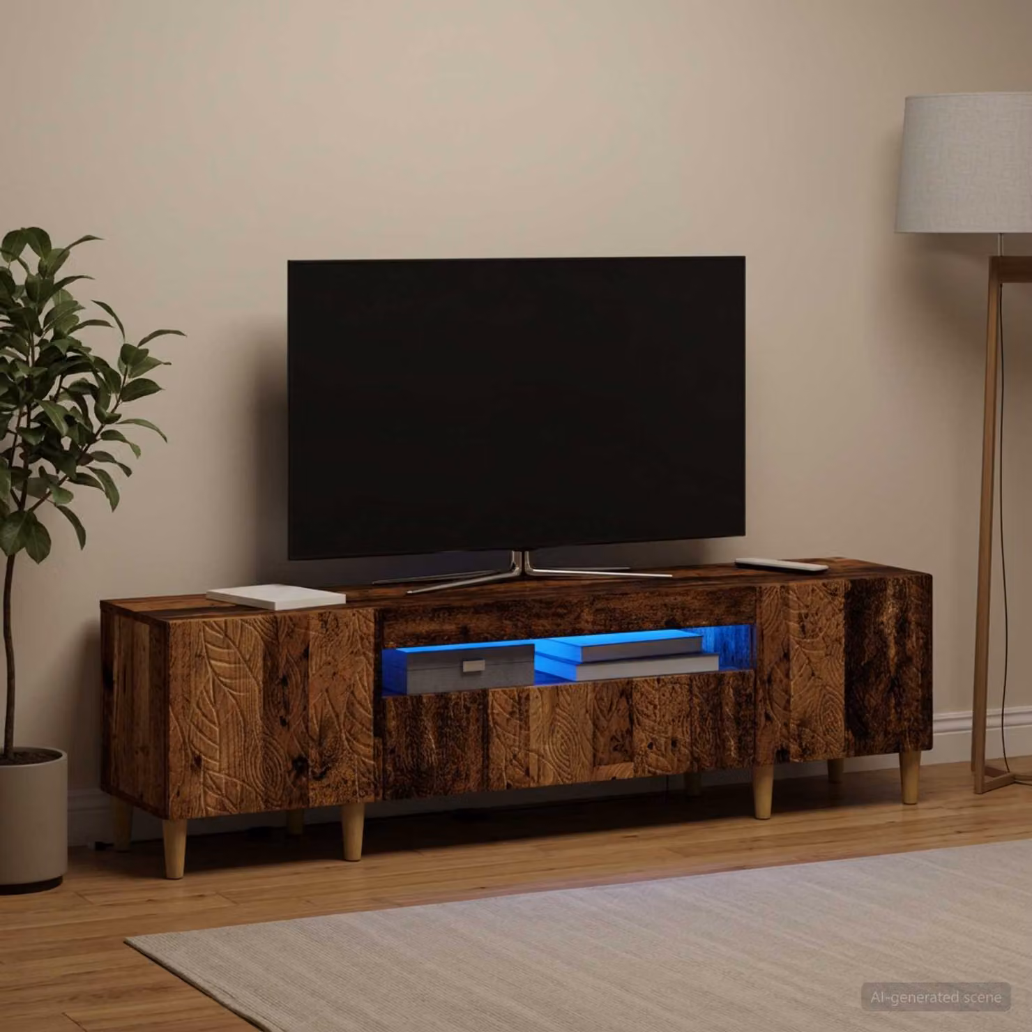 Mobile TV LED DELFT vidaXL in legno antico, colore marrone, L 153 cm x P 35 cm x H 43 cm