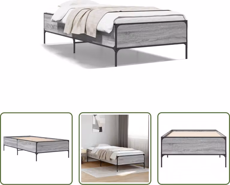 The Living Store Struttura letto grigio Sonoma 90x190 cm in legno e metallo