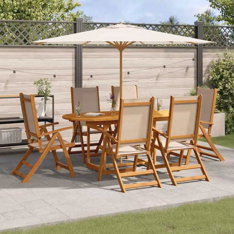 Set da pranzo da giardino vidaXL in legno di acacia e textilene, 7 pezzi, marrone e beige