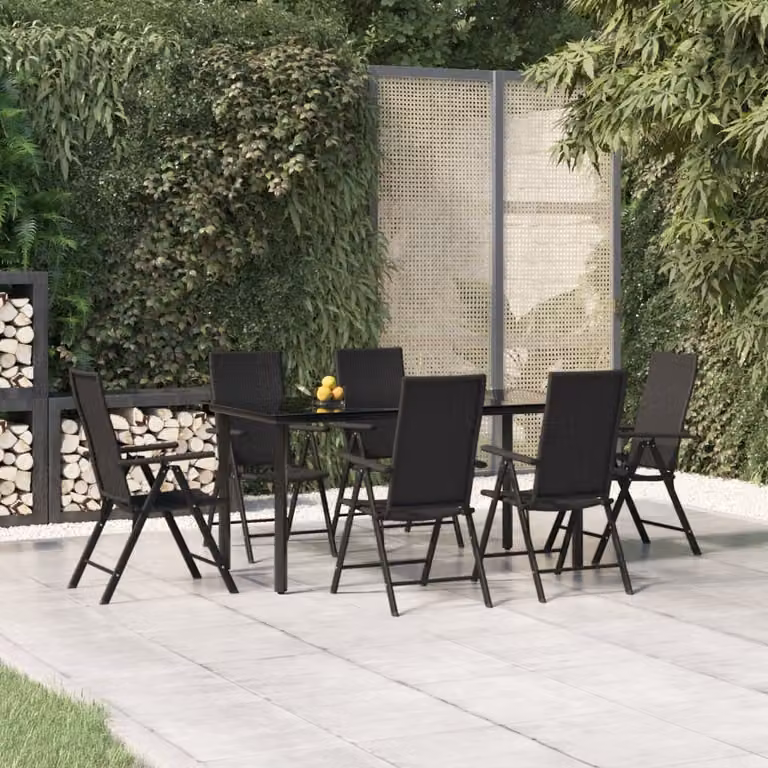 Maison Exclusive - Set da pranzo da giardino 7 pezzi in polyrattan nero