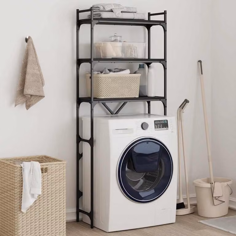 Scaffale per lavatrice vidaXL in stile industriale, colore nero, con ripiani regolabili, L: 67 cm, P: 25 cm, H: 163 cm