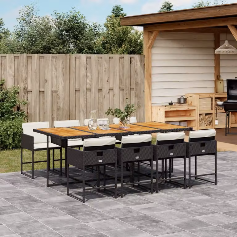 vidaXL Set da Pranzo da Giardino 9 pz in Polyrattan e Legno di Acacia Nero