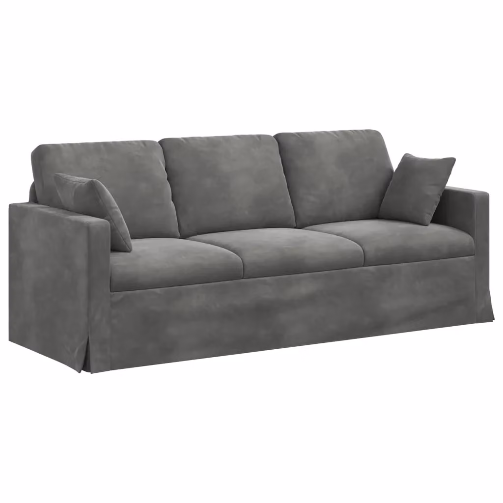 vidaXL Divano Moderno in Velluto Grigio con Cuscini e Coperture Rimovibili L: 198 cm, P: 78 cm, H: 80 cm – 2