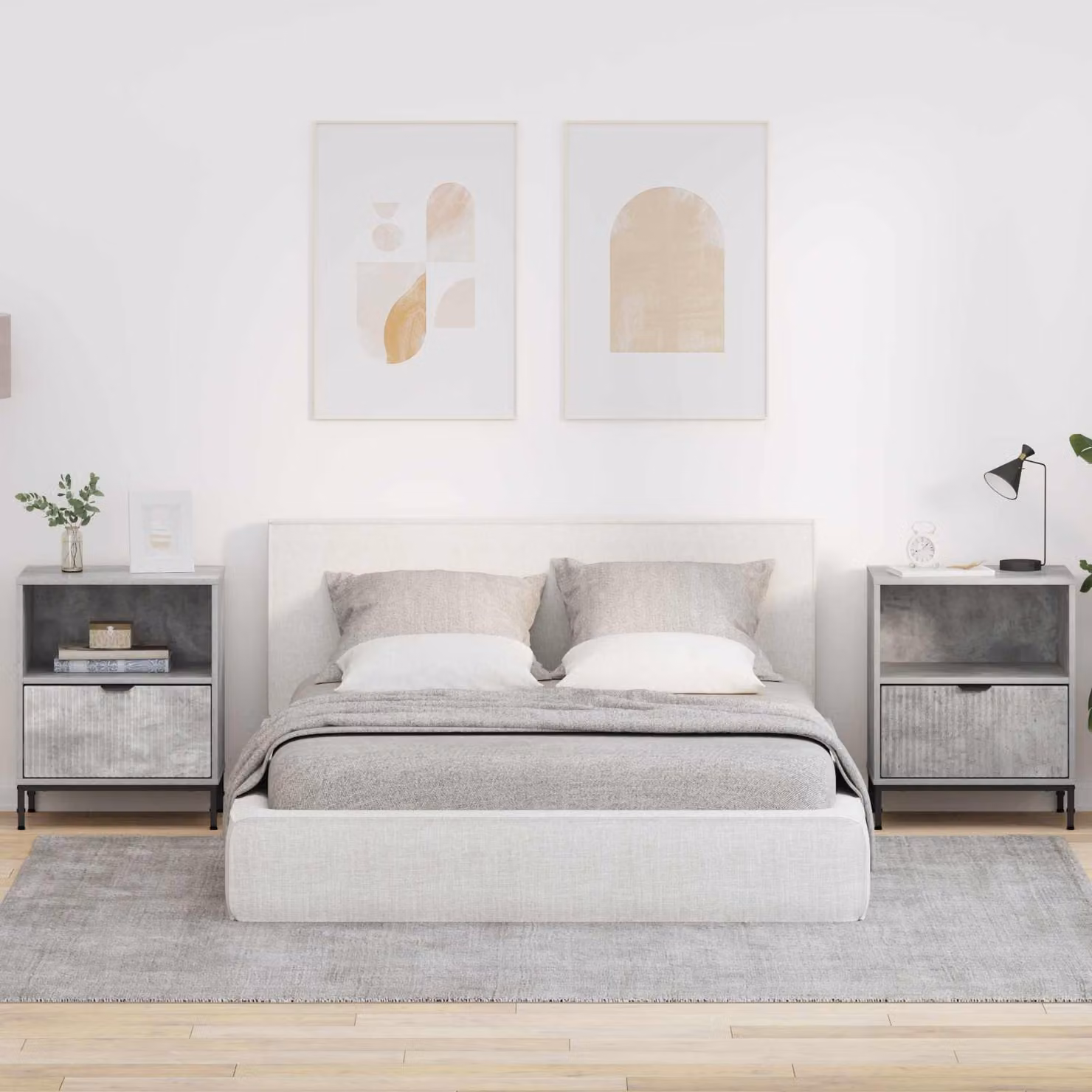 Set di 2 Armadi da Notte vidaXL Moderni in MDF e Metallo, Grigio Opaco, L 49 cm x P 36 cm x H 61 cm