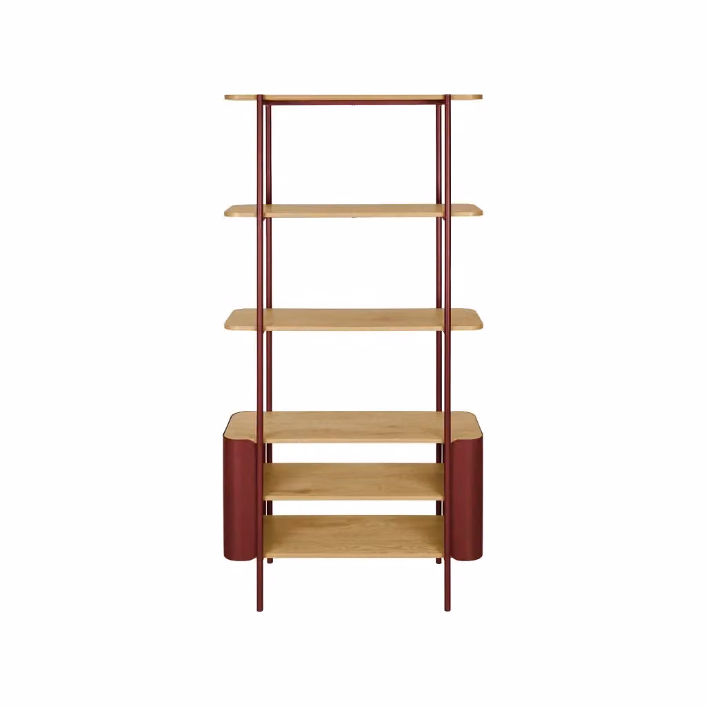 Libreria moderna SWEEEK a 6 livelli in metallo e MDF, colore rosso, H: 172 cm, L: 80 cm, P: 33,8 cm – 2