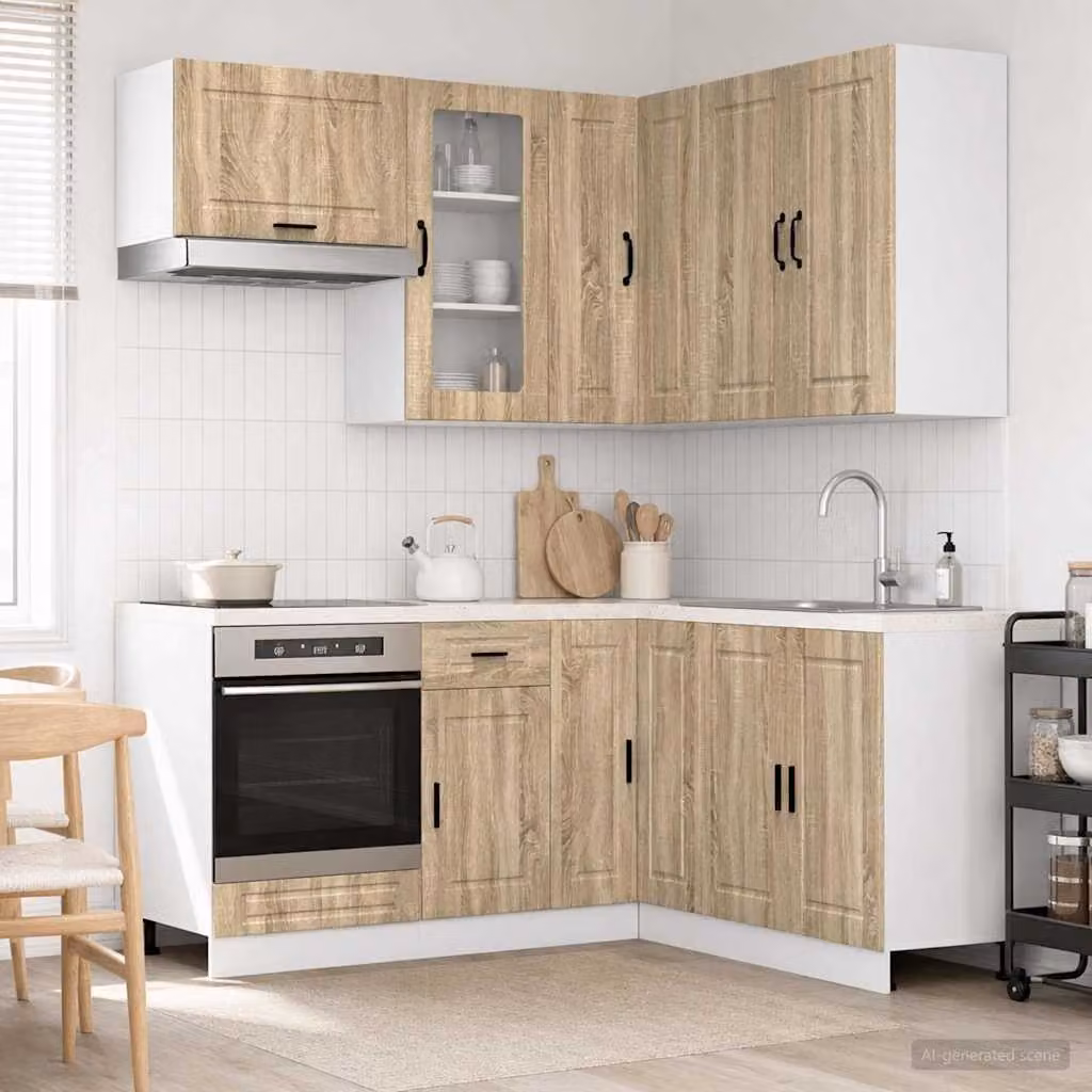 Unità Cucina moderna vidaXL PORTO 8 pezzi in Rovere Sonoma e legno ingegnerizzato con ante in vetro, colore marrone