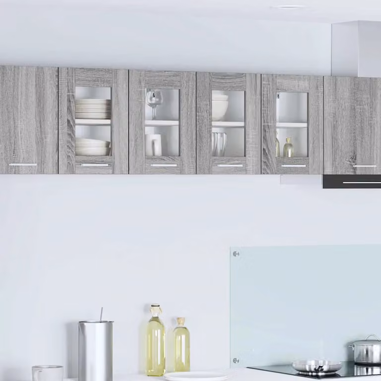 Armadio pensile da cucina moderno vidaXL con ante in vetro, Grigio, L: 60 cm, P: 31 cm, H: 40 cm