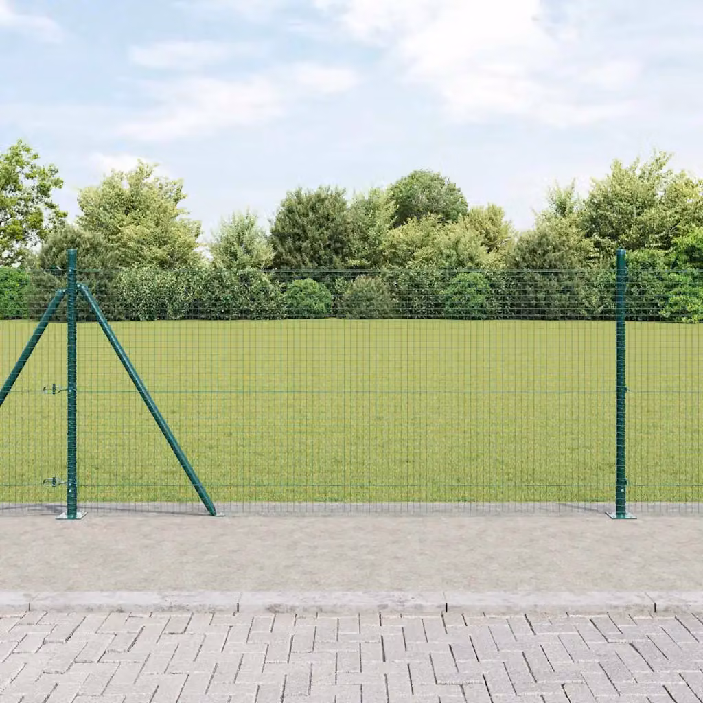 vidaXL Recinzione Metallica Verde con Base in Cemento 25 x 1 m – 1