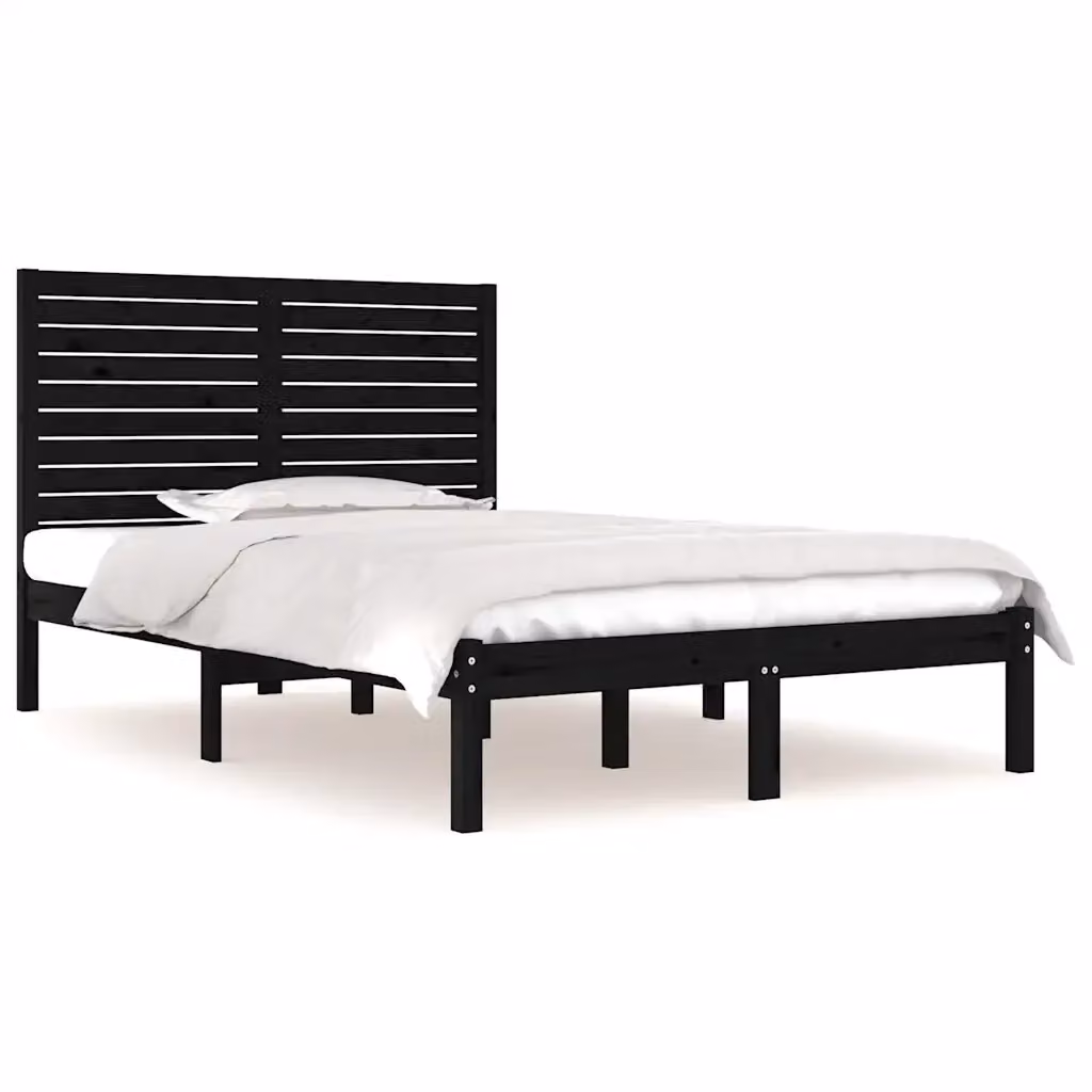 Letto con Giroletto Nero in Legno Massello di Pino vidaXL L/P: 140 x 190 cm – 2