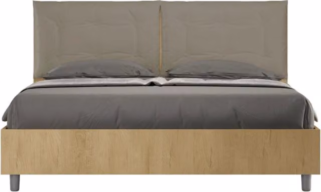 BS COM Letto matrimoniale senza rete 160x200 quercia cuscini similpelle cappuccino