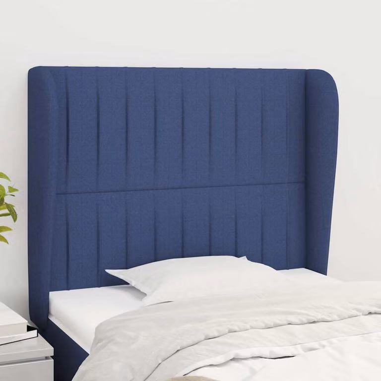 Testiera ad orecchio vidaXL in tessuto blu con struttura in legno e pannello imbottito L: 83 cm, P: 23 cm, H: 118/128 cm