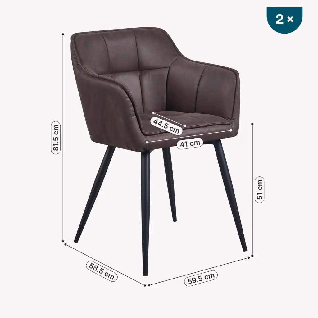Set di 2 Sedie Birmingham en.casa per Sala da Pranzo in Velluto Marrone Scuro con Braccioli – 2