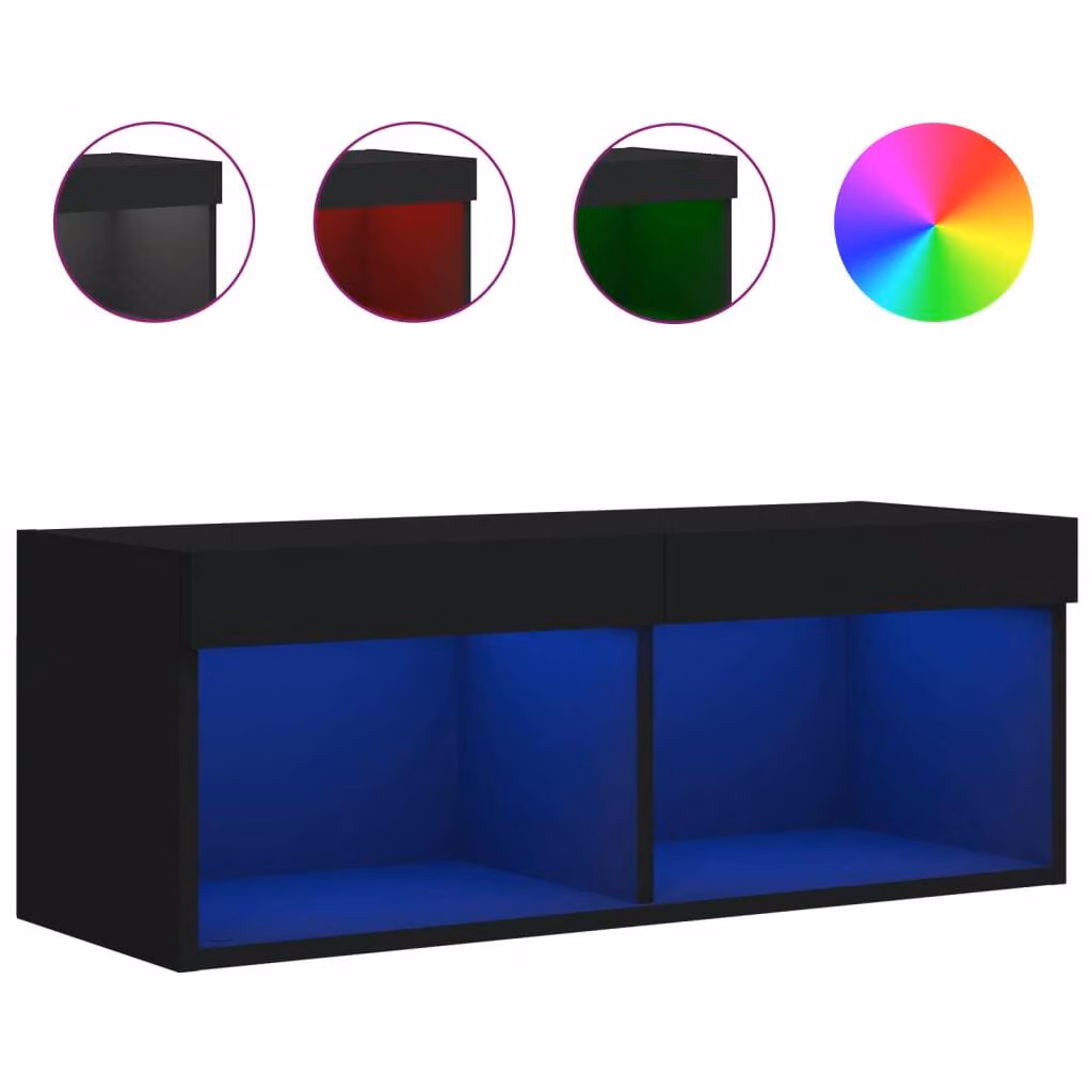 Mobile Porta TV con Luci LED Nero 80x30x30 cm