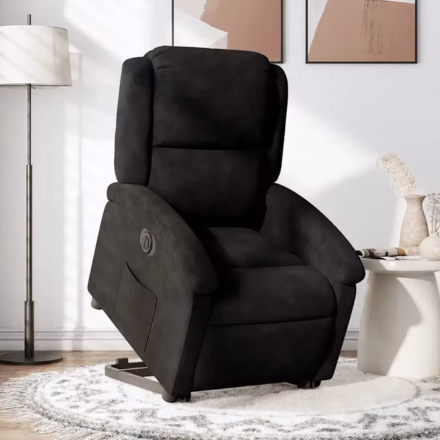 Poltrona Alzapersona Reclinabile Elettrica vidaXL in Velluto Nero con Supporto per Senior e Funzione TV Chair