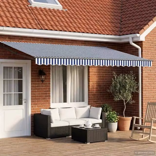 Tettuccio Elettrico Retrattile Blu e Bianco 5 x 3 m 3419835